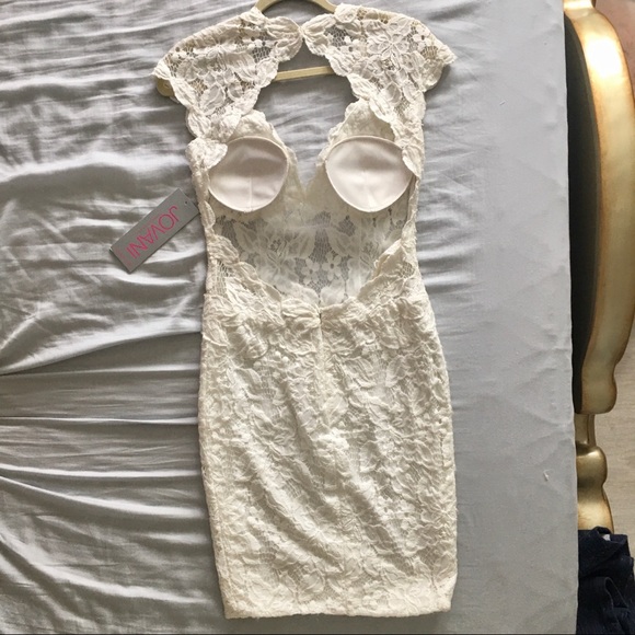 Jovani White/Nude Lace & Crochet Midi Dress 🌼 - Picture 5 of 8